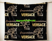 Versace Black Gold Medusa Head Print Flannel Sofa Throw Blanket IMG_1348